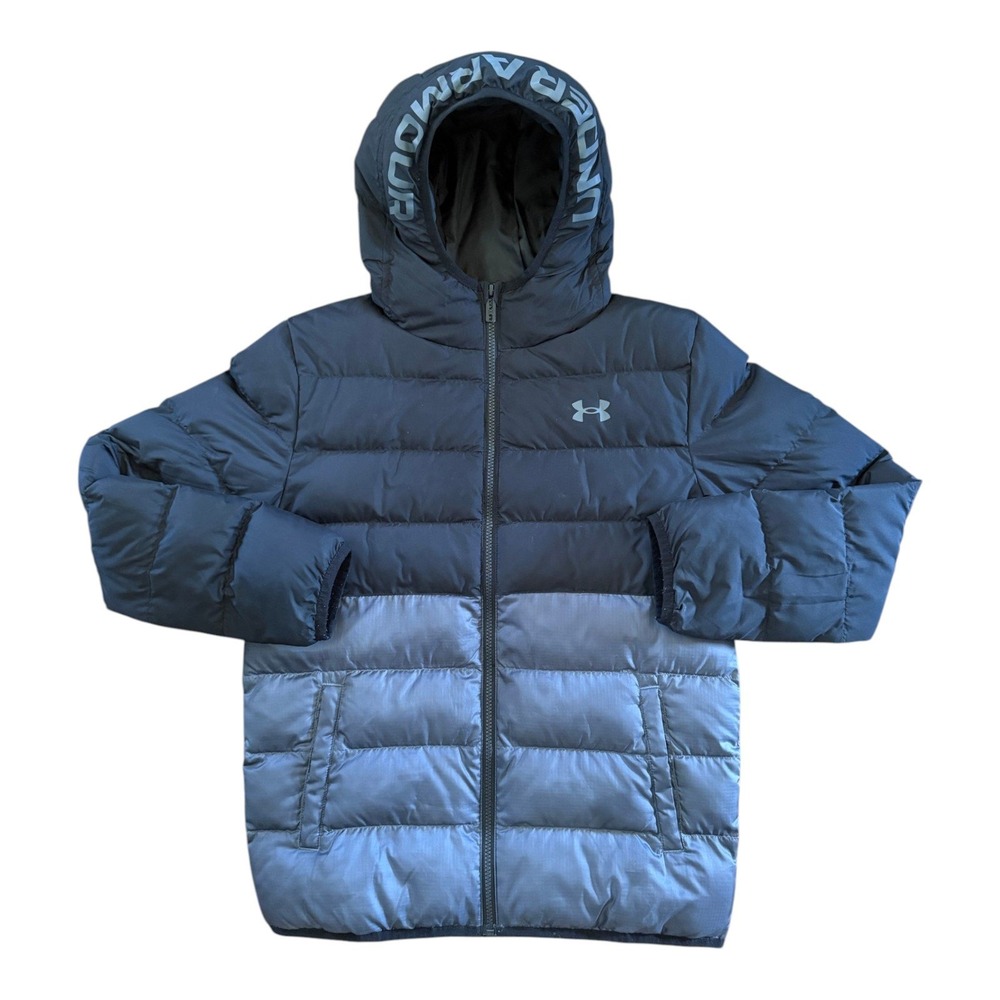 Under Armour Hooded Puffer Jacket Black Grey - YLG (NEW)